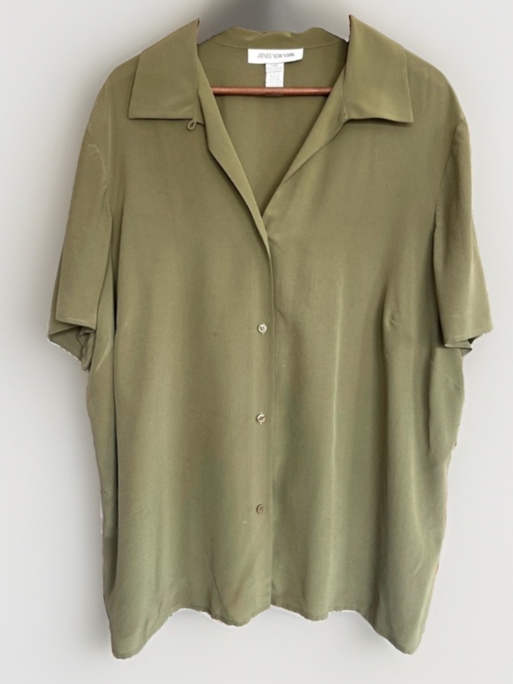 Jones New York Button Down Silk Blouse Olive Green Size 22W